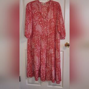 Hope Springs XXL Floral Tiered Popover Pink White  Bohemian Women’s Dress